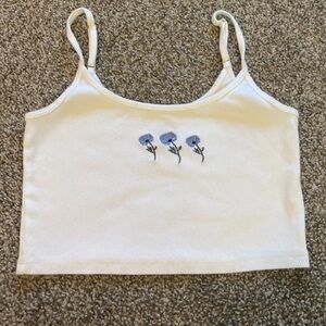 Hollister Cream Camisole with Blue Floral Embroidery